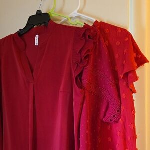 Set Of 3 Crimson/dark Red Summer Blouses